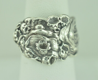 Solid 925 Sterling Silver Lily Of The Valley Flower Floral Adjustable Spoon Ring