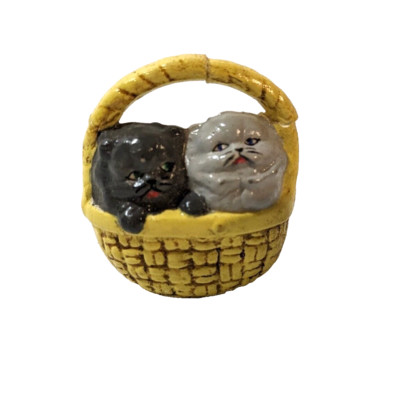 Dollhouse Ceramic Kittens in a Basket, Miniature, Vintage Decoration, Cat, Cats