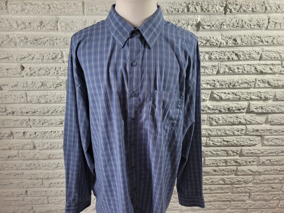 Arrow Mens Shirt 3XL Long Sleeve Blue Plaid Collar Button Up Pocket Comfy Casual - Image 3 of 4