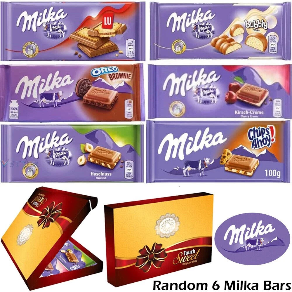 6 x Mixed Different Flavours Milka Chocolates Bars with Box (VSTAR) Perfect  Gift