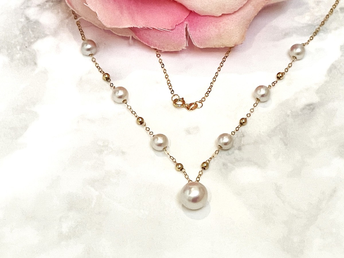 18k Solid Gold Pearl Pendant Necklace Women Akoya Pearl Jewelry Yellow Gold