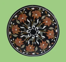 18'' Black Round Marble Dining Coffee Table Top Wall Inlay Malachite Mosaic h3