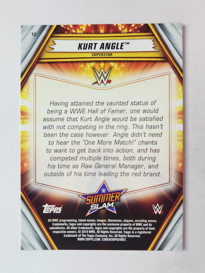 2019 Topps WWE SummerSlam #12 KURT ANGLE - Image 2 of 2