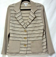 St John Sport Tweed Knit Jacket Blazer Beige Brown/Ivory-Rib Sleeve, Collar-L