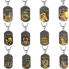 12 Constellation Scorpio Leo Zodiac Charm Pendant Necklace Men Women Chain 24"