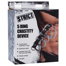 Strict 5 Ring Chastity Device Black - Cock Cage Cock & Ball Toy