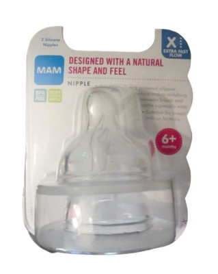MAM Extra Fast Flow BPA Free Soft Silicone Nipple X 6+ Mth 2-Pack (Thick Liquid)