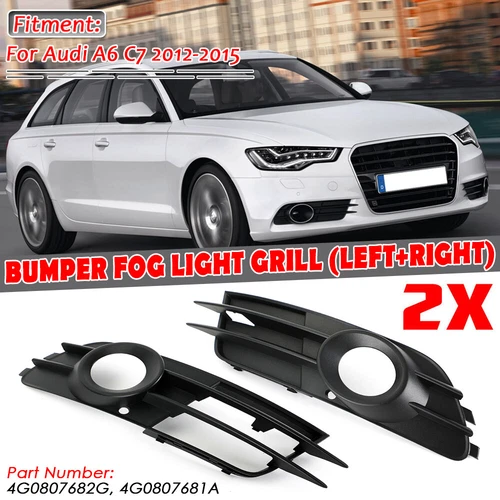 Pair Bumper Fog Light Trims Grille Grill For Audi A6 C7 2012-2015