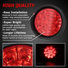 2  Red 16 LED 4" Round Truck Trailer Tail Stop Turn Brake Lights Chrome Grommet