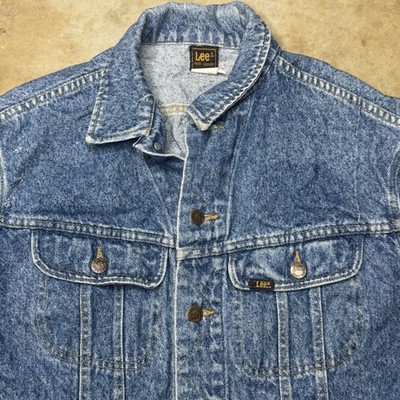 VTG 80s Lee Rider Denim Jacket Mens 40R Made In USA Trucker Barn Distressed