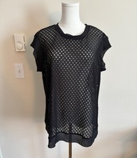 Vintage 2000s Y2K Black Mesh Lace Whimsigoth Top XL Romantic Soft Goth Stretch