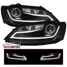 Fits 2011-2018 Volkswagen Jetta MK6 LED Strip Pair Black Projector Headlights