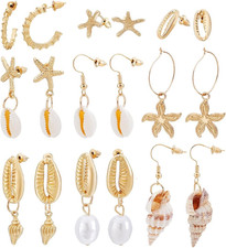 9 Paar Muschelohrringe Seestern Ohrringe Goldenes Ozean Ohrring Set Sommerschmuc