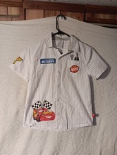 Disney Pixar Cars Shirt Youth Boys 9/10 Lightning McQueen Mechanic Button Up VG