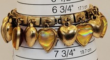 Bracelet Bangle Vintage Métal Ton Or Pendentifs Puffy HEARTS 2 3/8"d x 1"