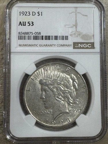1923 D Peace Silver Dollar NGC AU 53