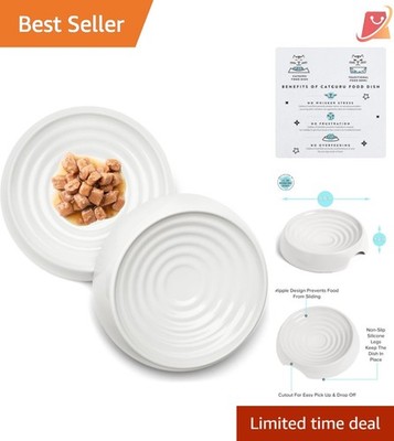 Cat Bowls Non Slip Whisker Friendly Wide Dishes for Indoor Pets Set of 2