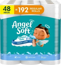 Angel Soft Toilet Paper with Fresh Linen Scented Tube, 48 Mega Rolls, White 