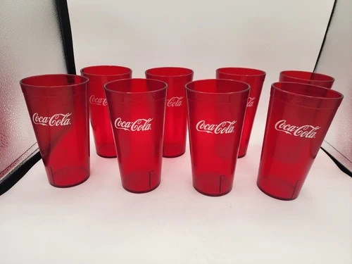 Lot of 8 Vintage Pizza Hut Style Coca-Cola 20 oz Red Tumbler Cup Carlisle 5220