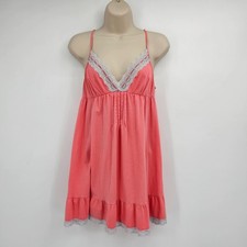 Y2K Victoria  s Secret Babydoll Slip Nightie Pink Tag Coral Medium Lace Lined