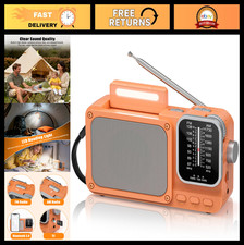 Portable AM FM Radio with Bluetooth, TF Card Slot, LED Light, Battery  AC Power