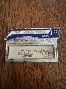 1936 Vintage Rexall Drugs Train Badge Million Dollar Train With Name Tag EUC