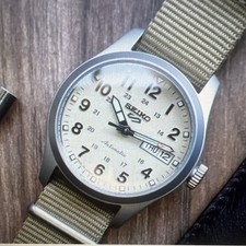 Authentic SEIKO 5 Sport Beige😱Dial Nylon Automatic Watch SRPJ83K1(NWT❤️Gift🔥