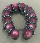 Vintage Costume Jewelry Pink Lucite Moon Glow Horseshoe Brooch Pin Bead Wrap