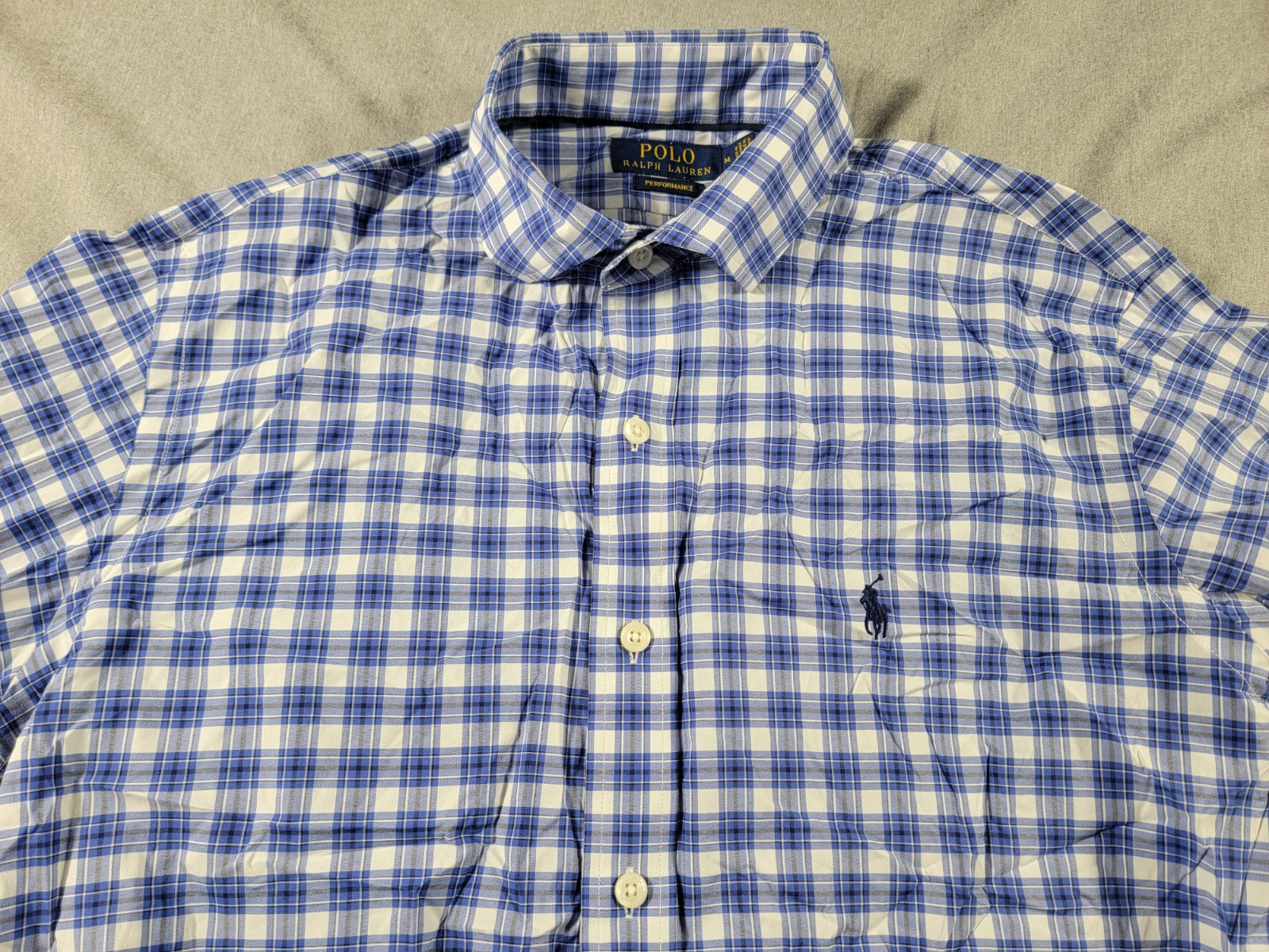 Polo Ralph Lauren Performance Nylon Stretch Shirt Mens Large Blue Plaid Check