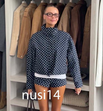 ZARA NEW WOMAN PUFFED POLKA DOT JACKET BLUE WHITE XS-XXL 5247/713/044