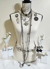 Vintage to Now Costume Jewelry Lot 25 Pcs Silver Tone Black Faux Pearl