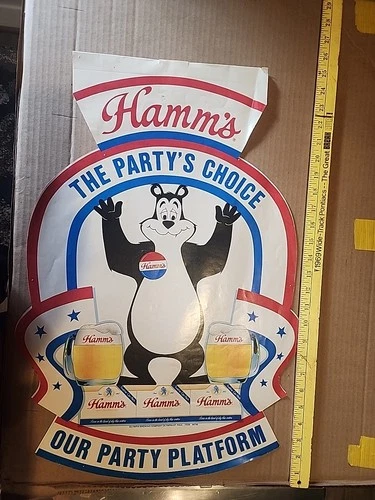 Hamm's Beer Store Display Banner Hamm's Bear 2 Sided St. Paul MN 1970s Vintage