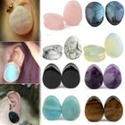 1Pair Natural Teardrop Stone Ear Plugs Gauges Double Flared Flesh Tunnels