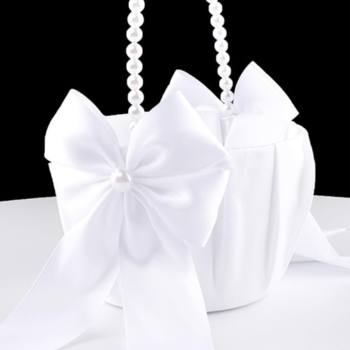 Wedding Flower Girl Basket Cute Pearl Handle White Flower Basket Decor - Picture 7 of 7