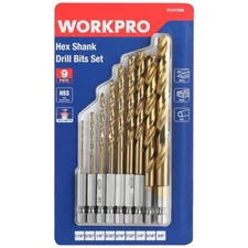 WORKPRO 9-Piece 1/4" Hex Shank Drill Bit Set  for Metal Steel Wood PVC Titanium