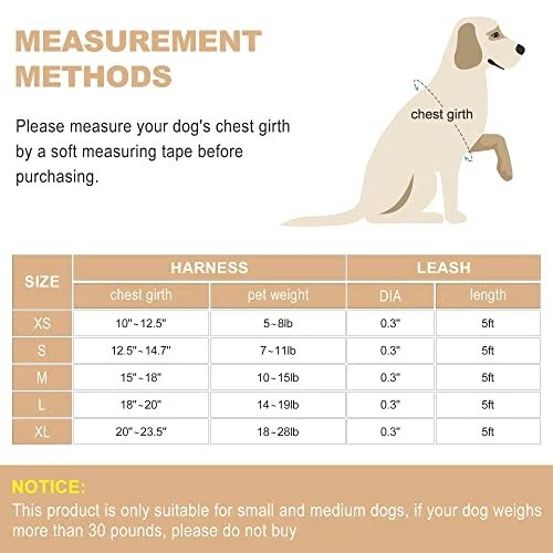 Dog Harness with Leash Set, No S (Chest 12.5''-14.7'', Weight 7-11 lb) Beige