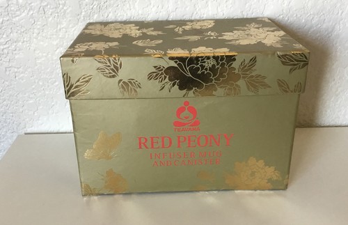 NUOVO Teavana Peonia Rosso Oro Ceramica Tea Infusore Farfalle Tazza COPERCHIO CONTENITORE - Foto 2 di 9