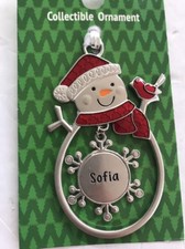 Christmas Snowman Personalized "Sophia" Collectable Silver Ornament Ganz New