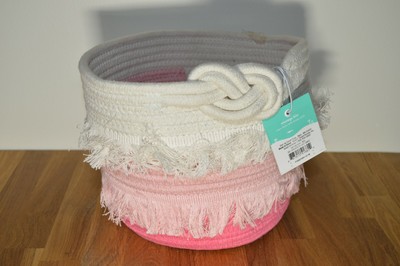 NWT Pillowfort Storage Bin Organizing White/Pink/Pink Yarn Fringe Basket 887915419871 | eBay