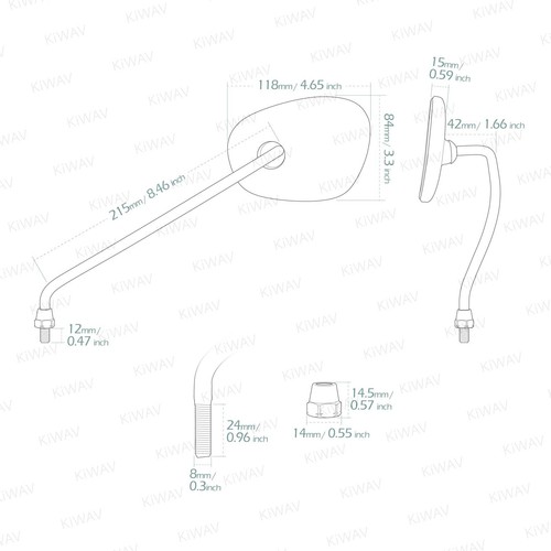 KiWAV Mirror Stainless Square M8 Reverse Thread Left x1 for BMW R27, R50S, R50/2 - Picture 12 of 12