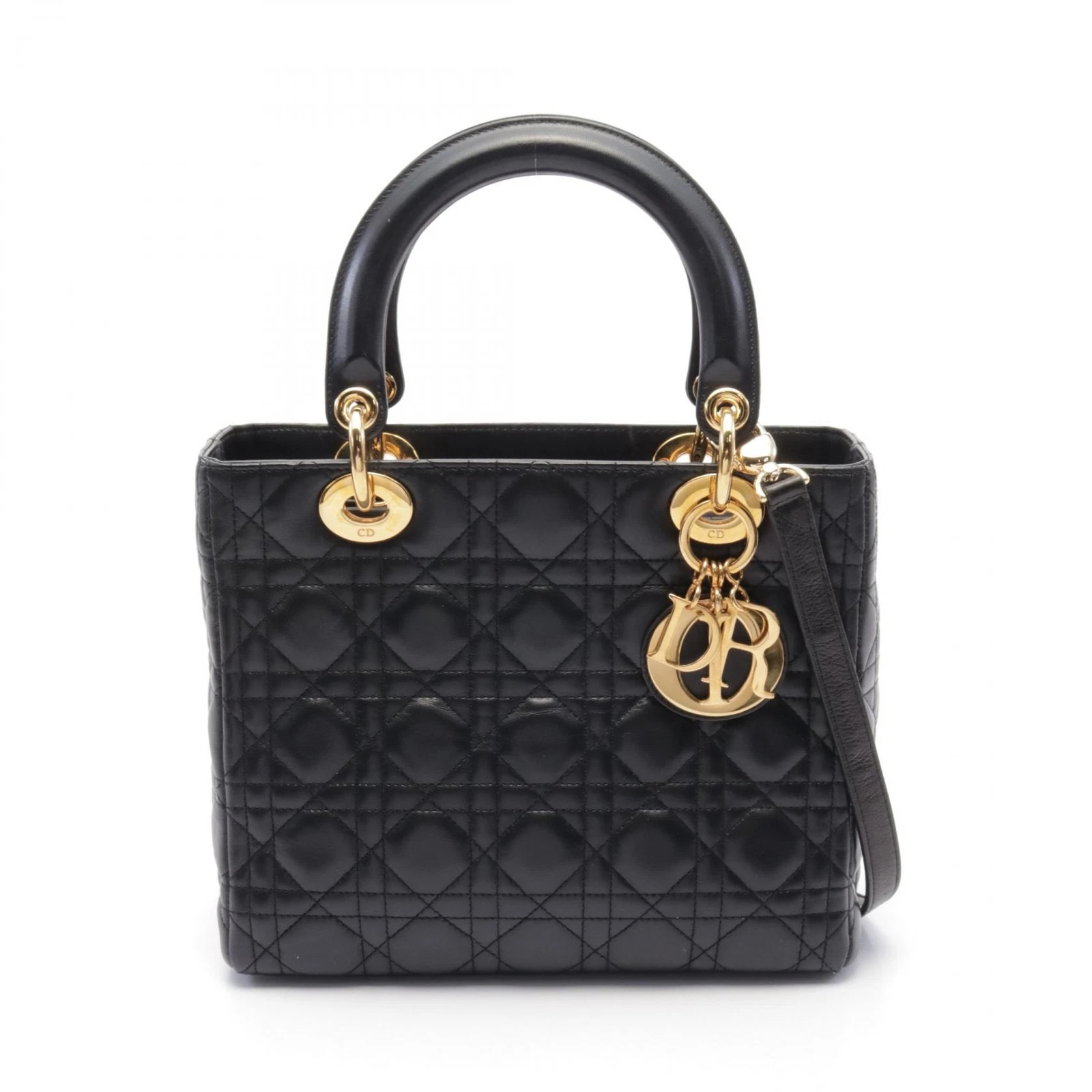 Sac bandoulière Christian Dior LADY DIOR Cannage main CAL44550 cuir noir occasion
