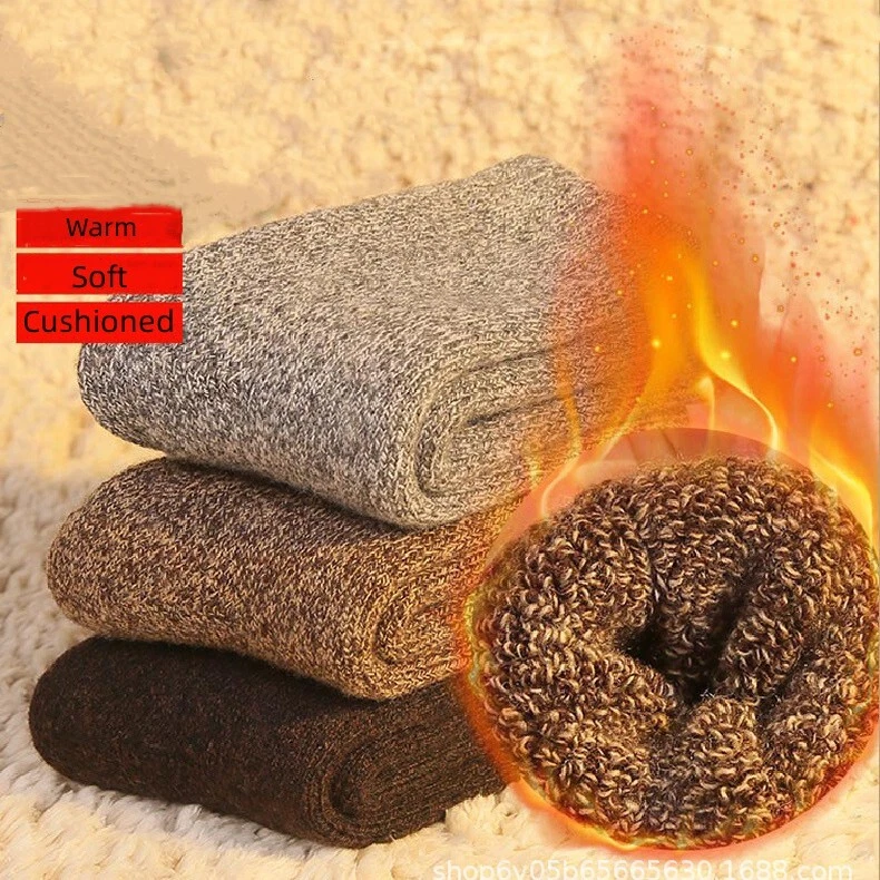 Mens 95%Merino Wool Crew Warm Cushioned Thermal Thicken Fleece Boots Socks 5Pack