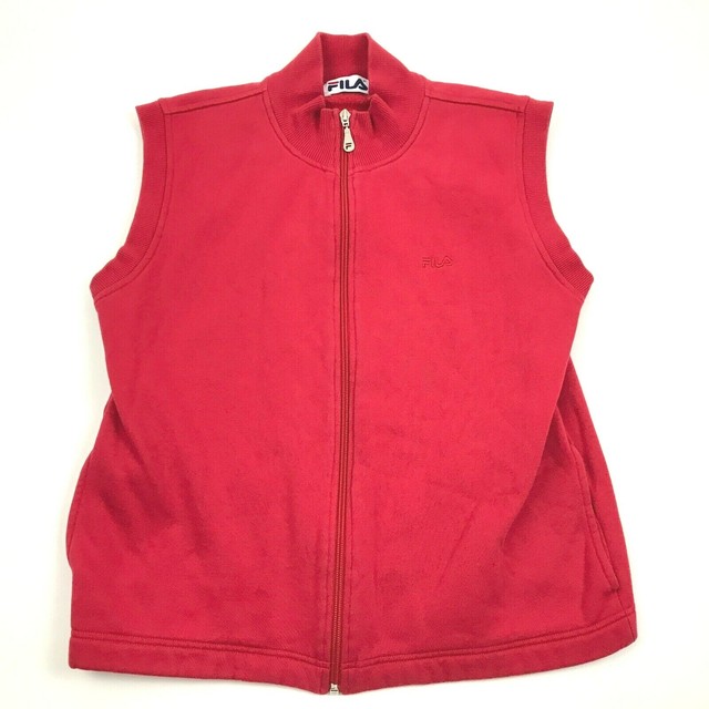 VINTAGE FILA Women's Red Vest Full Zip Sleeveless Warm Up Athletic