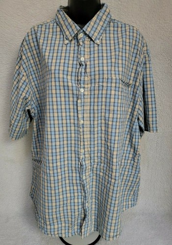 Basic Editons Mens Shirt Size 2X Blue Orange Yellow White Plaid - Picture 9 of 12