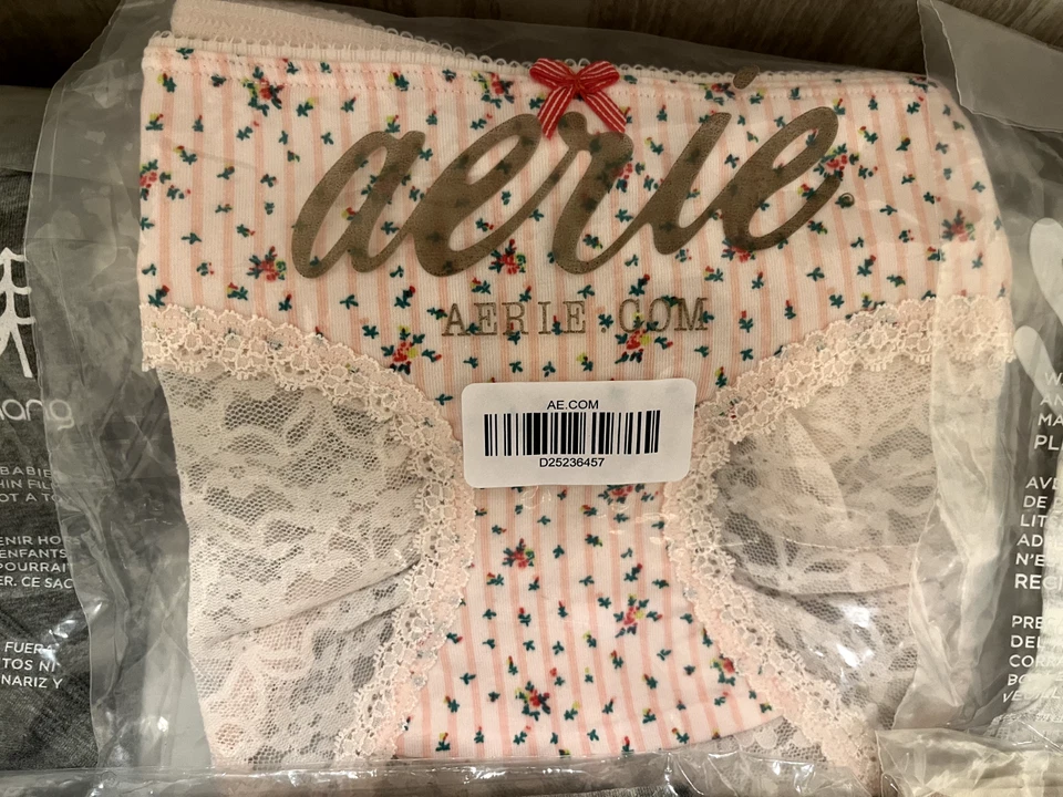 NEW Aerie 5pc Boyshort Panties- Stripes and Lace and Gray- Women’s Size XS - Image 3 of 4