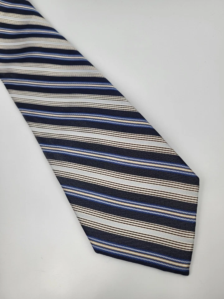 Black & Brown 1826 Silk Tie Gray Blue Black Stripes Men Necktie 59 x 3.5 - Image 3 of 4