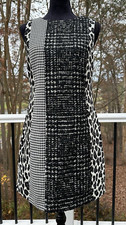 NWT Alice + Olivia Clyde Pattern Mix Wool Blend Shift Mini Dress 8 Black White