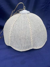Vintage Wicker Rattan Hanging Tulip Pendant Light Fixture & Globe - Boho/MCM