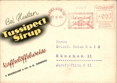 AK WERBUNG TUSSIPECT HUSTENSAFT BEIERSDORF HAMBURG MEDIZIN 1940