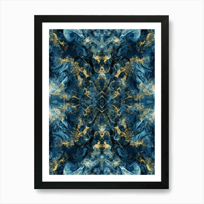 Abstrakt Blau und Gold 1 Kunstdruck Gerahmt Wandbild Poster Leinwanddruck Bild